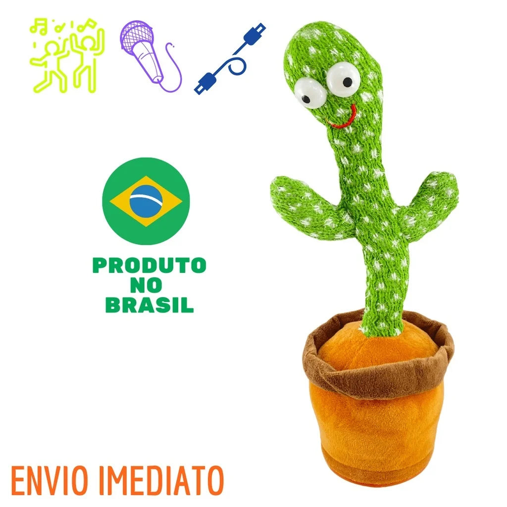 Cacto Dançante e Falante Interativo Recarregavel Reproduz Voz, Música, Dança, Luzes, Pelúcia Boneco Brinquedo+cabo - Domfyshop